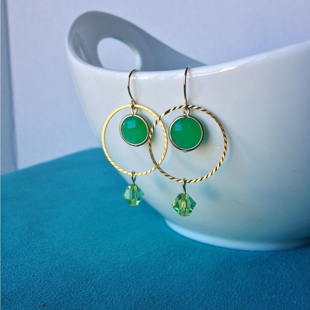 Hand Crafted Green and Gold Circle Earrings